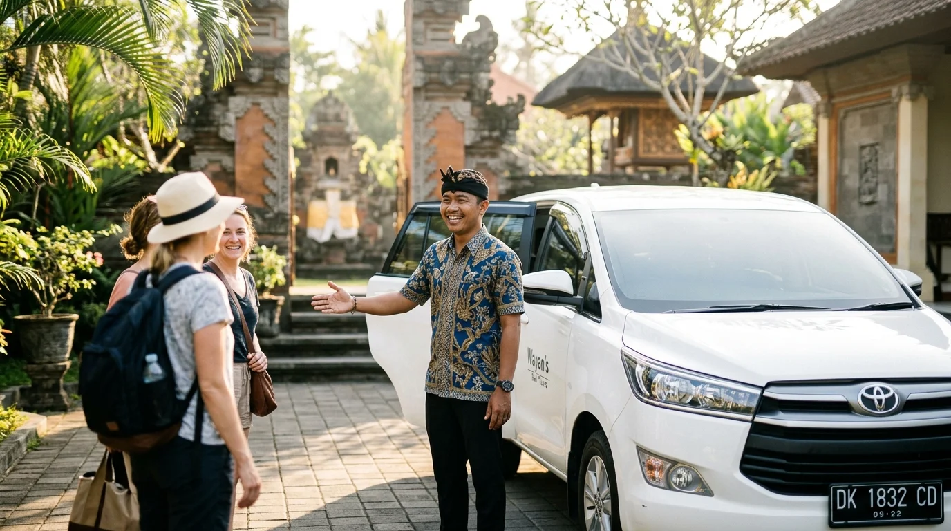 Bali private driver greeting guests before a day tour